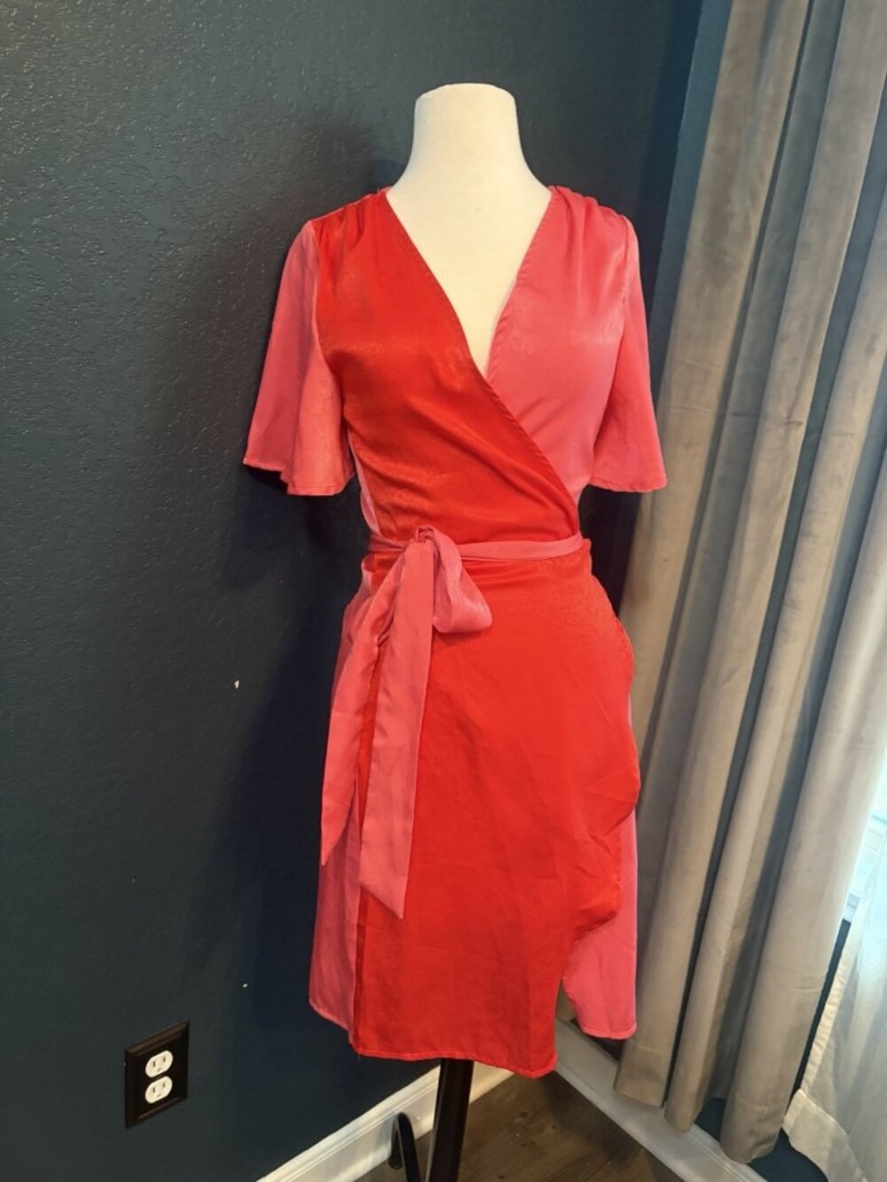 Never Fully Dressed Red & Pink Wrap Dress Size Small